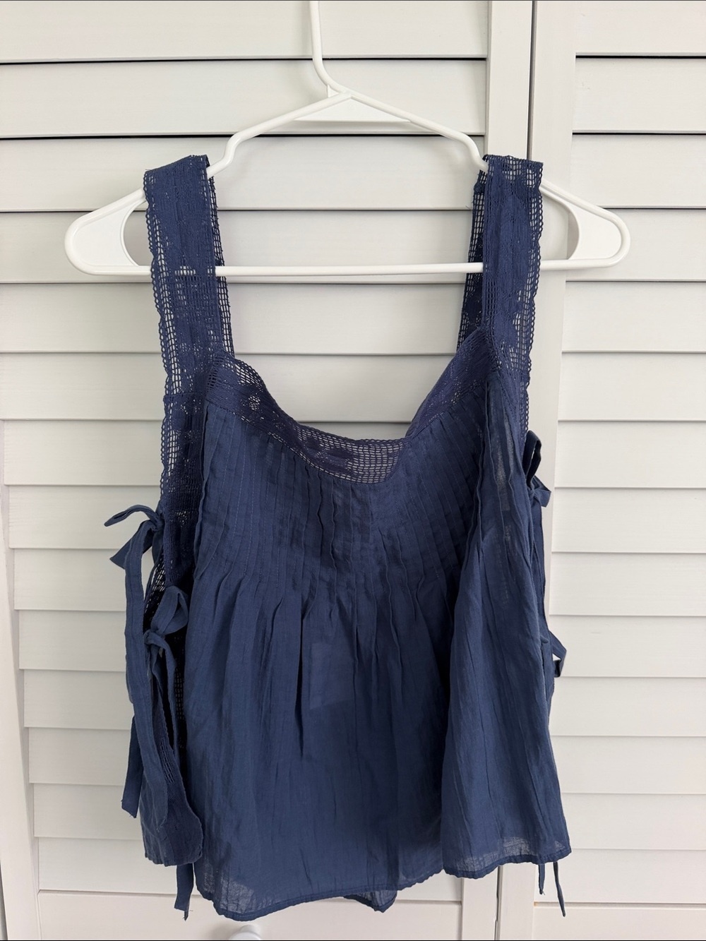 American Eagle Outfitters Navy Crochet-Trim Tie-Side Tank